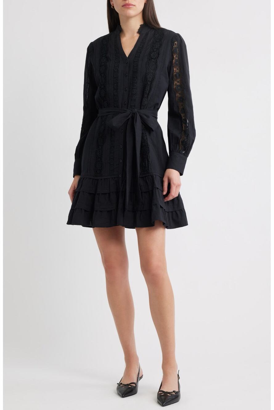 Caslon Black Lace Panel Long Sleeve Minidress NWT size large